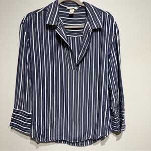 H&M Blue and White Striped Blouse. Size Medium